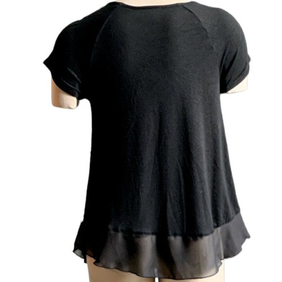 French Blue Top Mixed Media Geometric Dot, Solid, & Chiffon Sz PS 39J - Picture 4 of 7